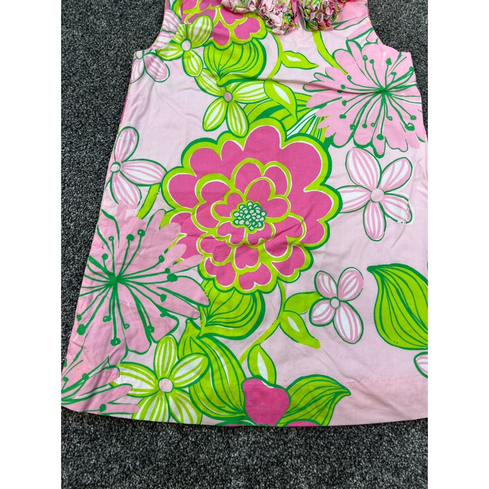 Lilly Pulitzer Floral Rosette Neck Shift Dress Pink Green Girls Size 2 - Picture 8 of 10